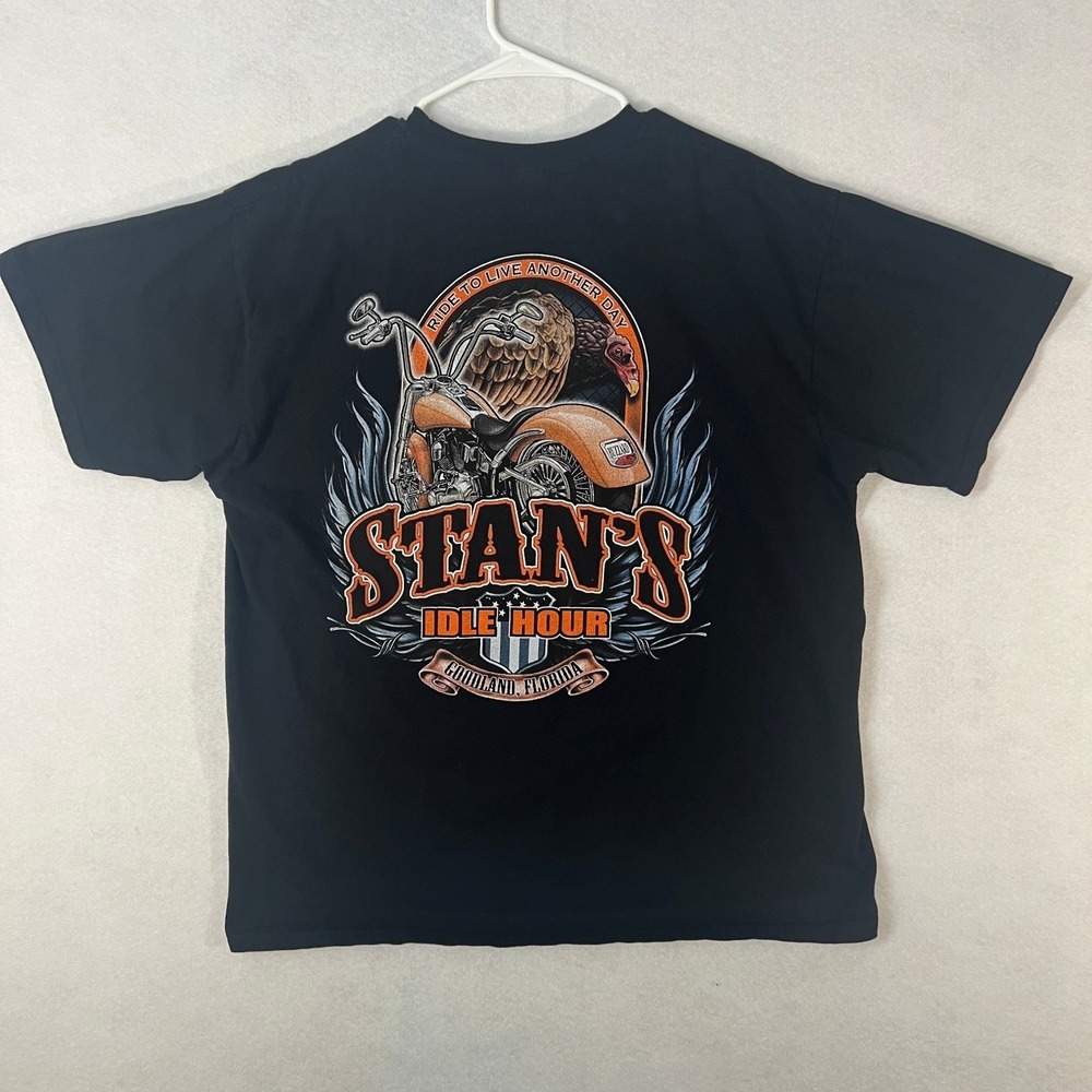 Harley Davidson Stan's Idle Hour Florida‎ Black Biker Tee Graphic Shirt Wings XL